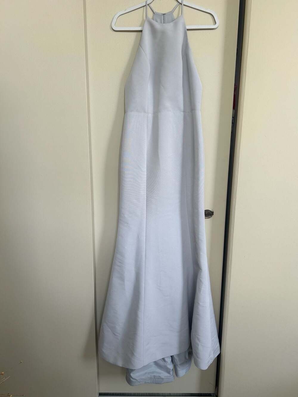 Amsale Halter Neck Sleeveless Long Maxi Dress in Light Silver/Gray